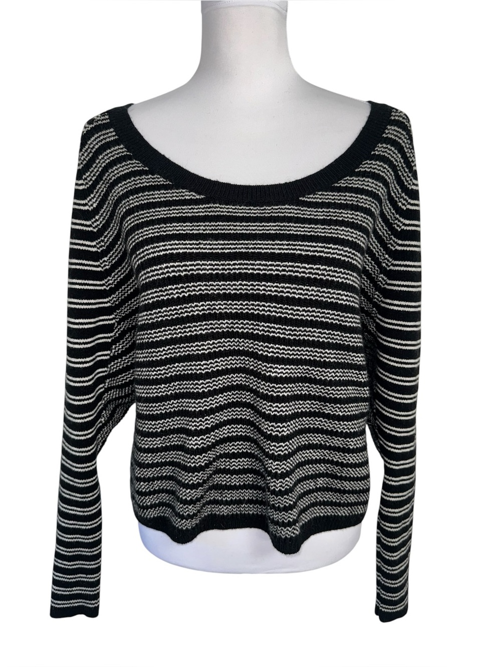Victoria’s Secret VS Striped Sweater Medium Black White Wool Blend Knit